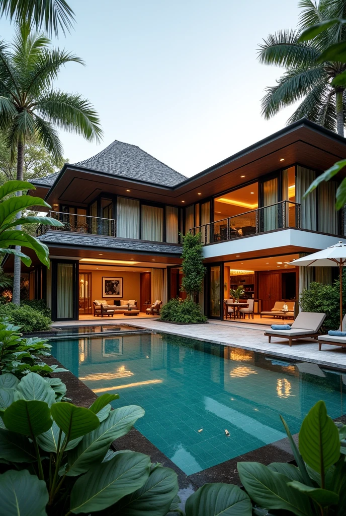 Design reminiscent of Thai resorts。Open-air living space and spacious々Great pool area、Characterized by a lush garden。Making the most of natural ventilation and sunlight、A luxurious home with a relaxing atmosphere
