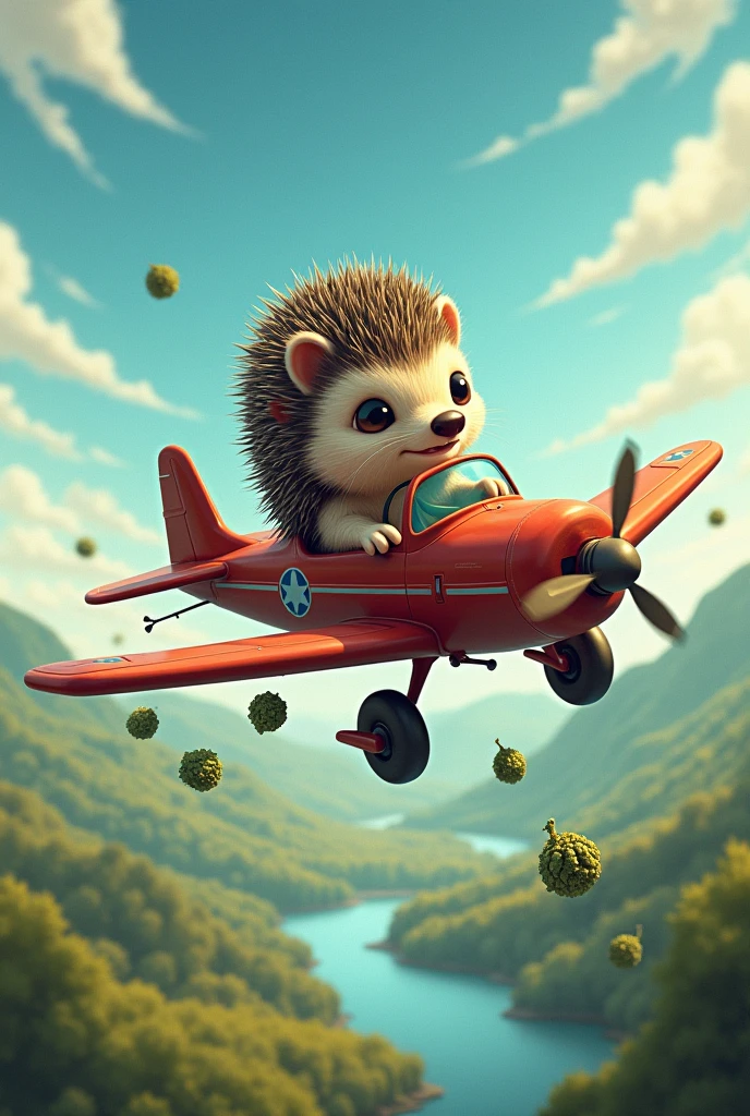 Un 🦔 manejando un avión repartiendo marihuana
