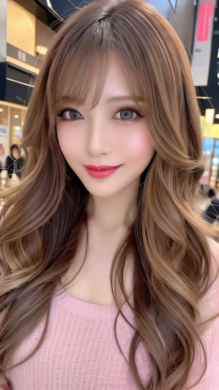 (Cowboy Shot、Highest quality、8k、Award-winning works、Ultra-high resolution)、One beautiful woman、(The perfect and sexiest cleavage revealing virgin sweater:1.1)、Perfect big breasts、(Silver Balayage:1.1)、Bright color contacts、Perfect Makeup、Bright and shiny lipstick、(Very heavy makeup:1.2)、(Deep pink around the eyes:1.1)、Beautiful bright eyeshadow、Heavy makeup around the eyes、(Huge breasts:1.1)、very long wavy hair、(Romantic affection:1.1)、The best smile when you see me、(Most of them emphasize the body line.:1.1)、(Strongly blurred and vibrant background of the Omotesando street:1.1)、(Strongly blurred background:1.1)、Accurate anatomy、Ultra HD Hair、(Ultra-high resolution for perfect, beautiful teeth:1.1)、Ultra-high definition beauty face、Ultra HD Hair、Ultra-high definition sparkling eyes、Shining, Ultra-high resolution beautiful skin、Ultra-high resolutionの艶やかな唇