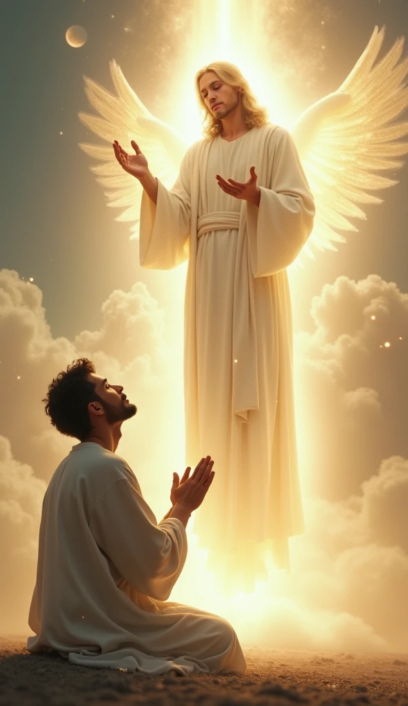 Image characters : A young man age 25 and God in white dress
Image characters position: young man prayer
and God bless him
A young man whose prayer with hands God,and also god bless him from God's hands to young man