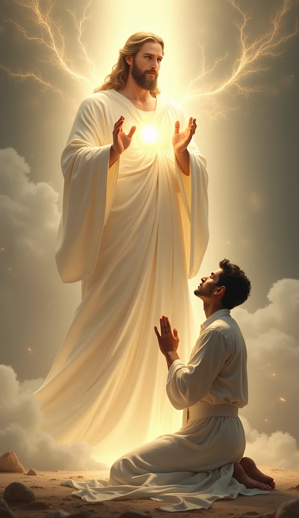 Image characters : A young man age 25 and God in white dress
Image characters position: young man prayer
and God bless him
A young man whose prayer with hands God,and also god bless him from God's hands to young man