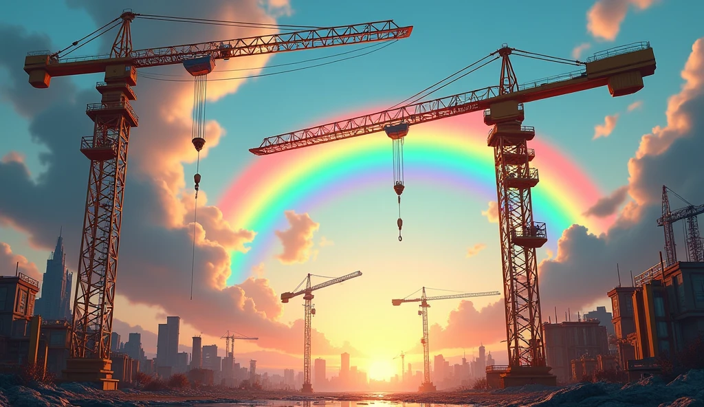 In 3D animations.How do the cranes react when they see the rainbow after the storm?