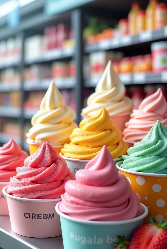 Create an image of ice cream and popsicles for a supermarket 
