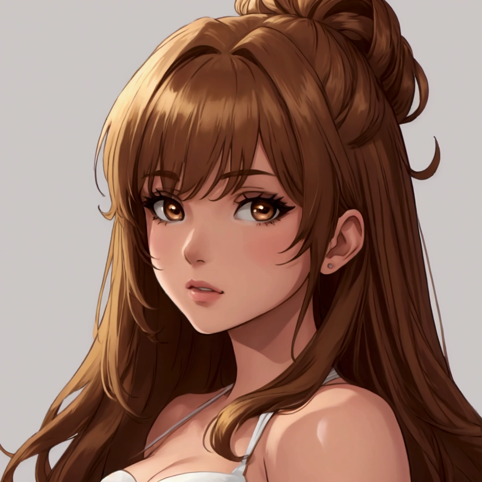 Highest quality, masterpiece, 8K, anime, High resolution, close up, brown hair with blonde highlights, light brown eyes