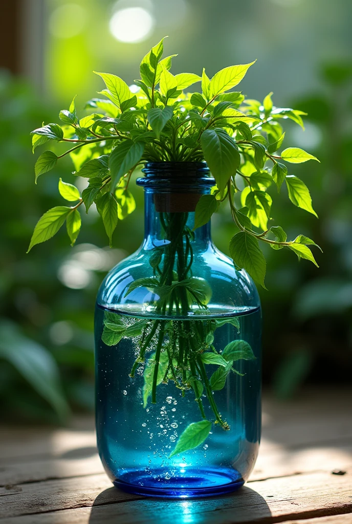 Money plant in beautiful
blue colour bottle