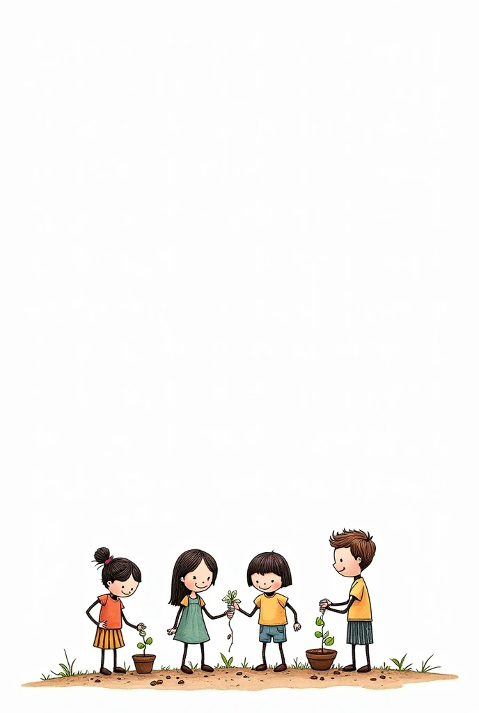 4 images of people planting seeds. white background. drawing style, filled line art, 2d.