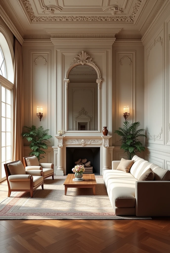 Generate an image of a 12 square meter living room with the aesthetics of classical architecture