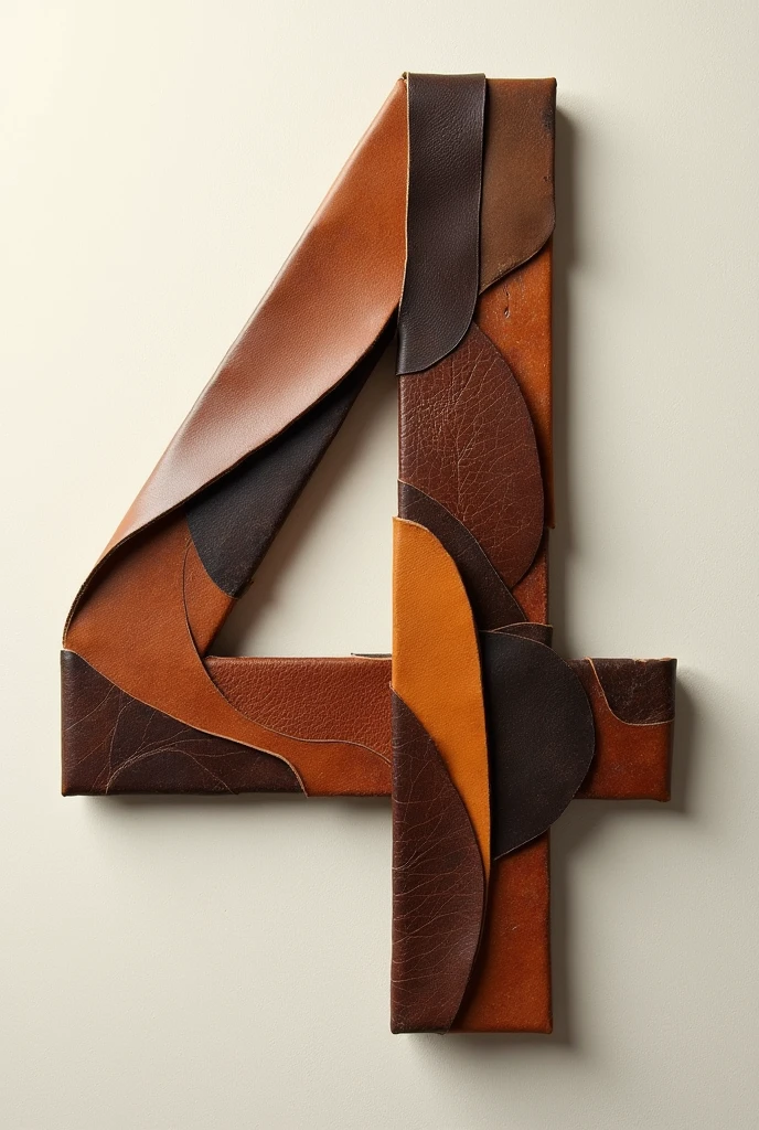 the shape of the number 4 made with leather scraps