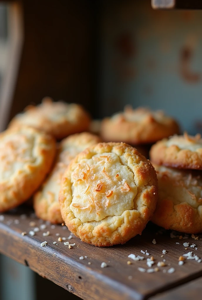 Delicious coconut cookies on kitchen shelf for YouTube thumbnail nail