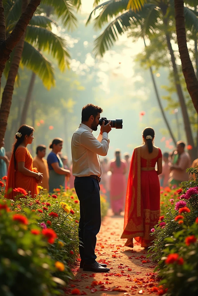 Photographer in a maharashtra wedding  with trees and flowers 