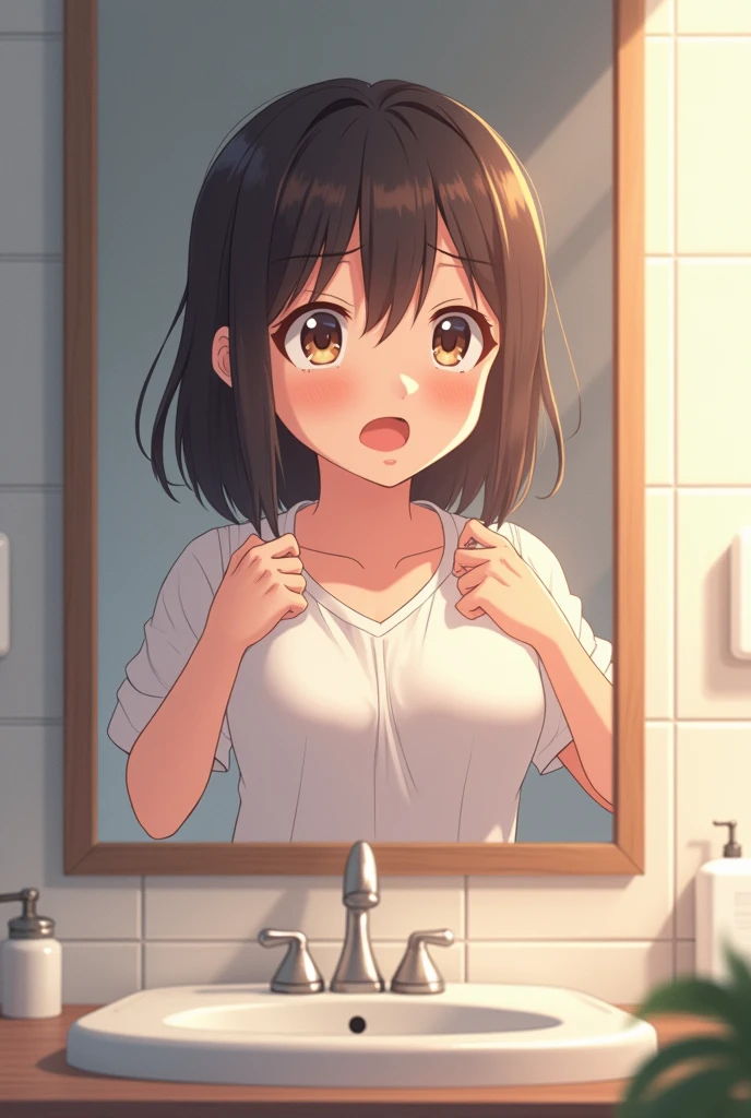  Anime Girl wake up 
She is going to the bathroom 
She sees her boobs getting bigger 
Sudden her boobs gettin very big