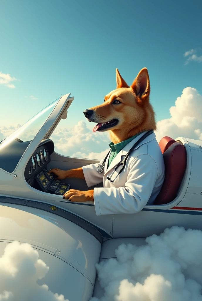 A doctor dog driving a plane delivering kush marijuana