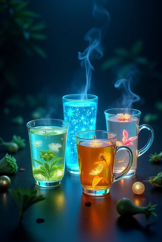 A variety of herbal teas that glow in the dark.