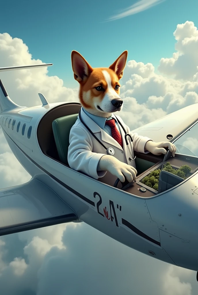 A doctor dog driving a plane delivering kush marijuana