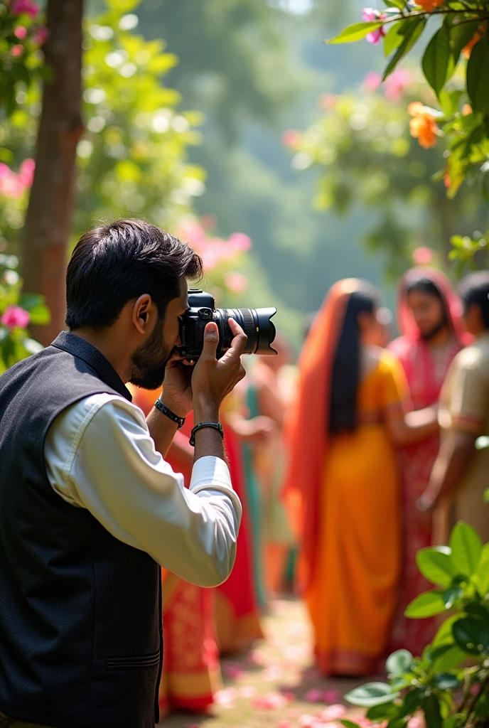 Photographer in a maharashtra wedding with trees and flowers and things that you are looking beautiful