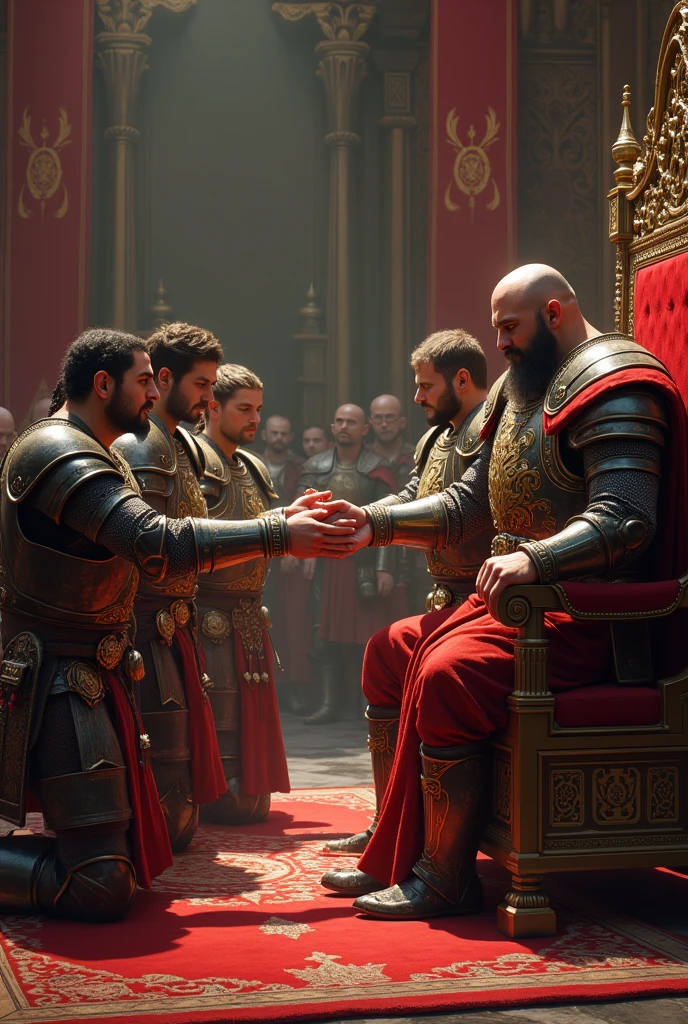 Two guards take the king and lock him in the dungeon.