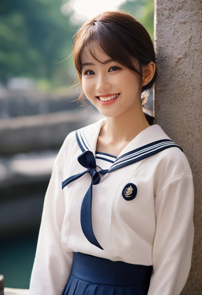 Masterpiece, top quality, best quality,
(Japanese:1.4),
realistic,
highly detailed,
detailed skin, skin pores,
detailed hair, detailed eyes,
detailed clothes,
depth of field, film grain, dramatic lighting,
1girl, smile, 17yo, sailor uniform,
