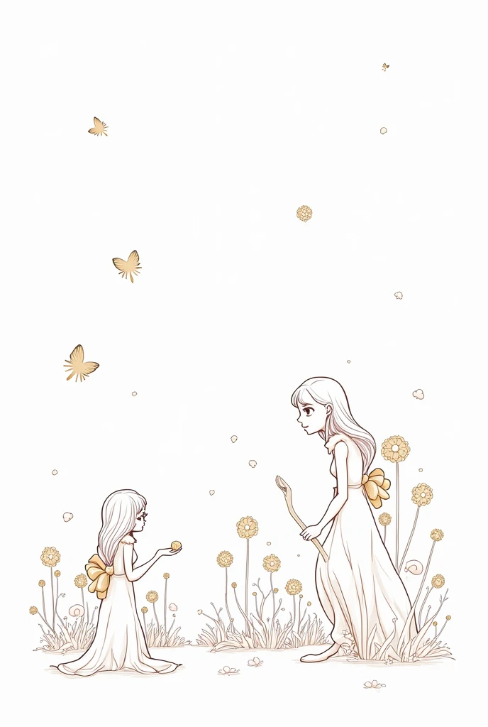 white background. drawing style, filled line art, 2d. Dreamy and fantasy atmosphere