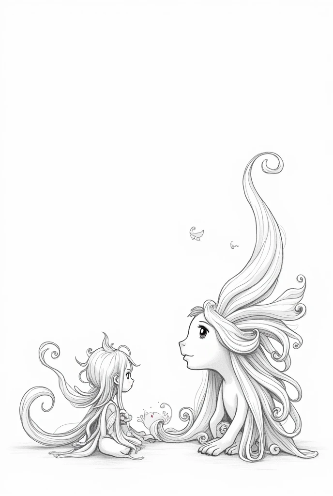 white background. drawing style, filled line art, 2d. Dreamy and fantasy atmosphere