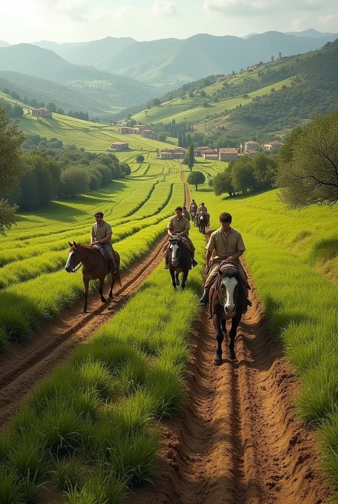 A green field ploughed by teams in Greece