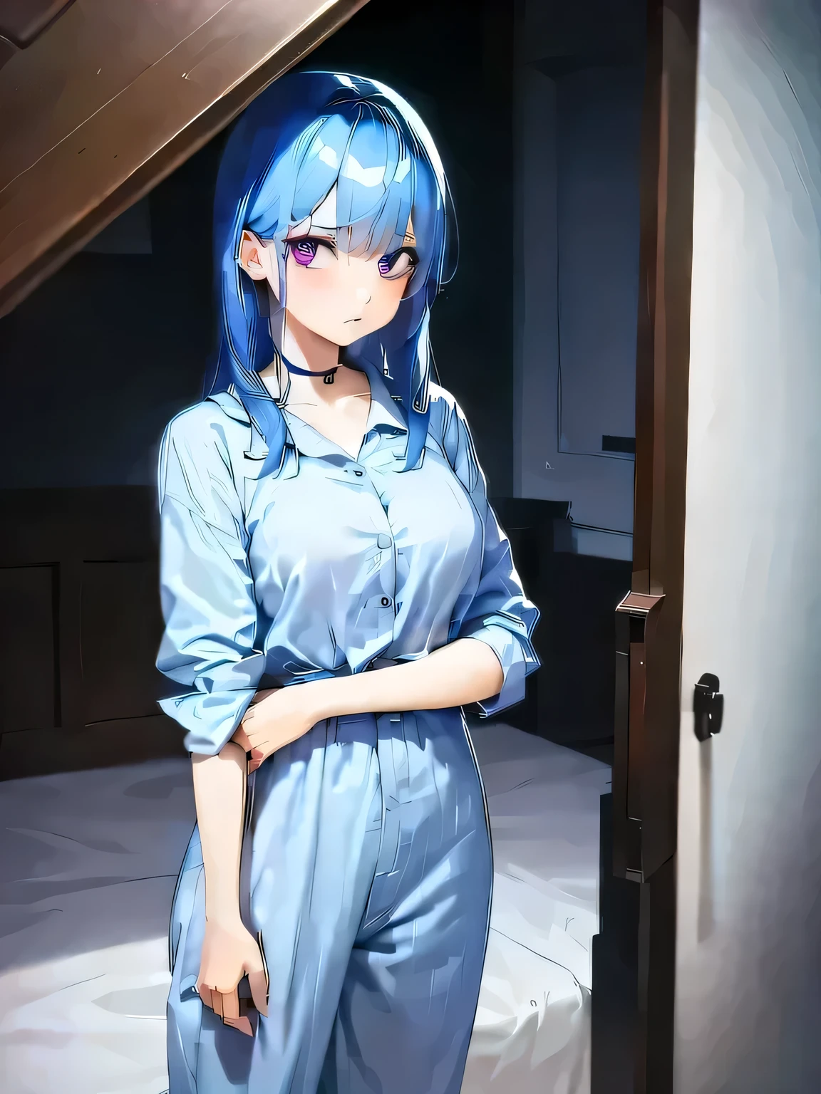 The girl frowns