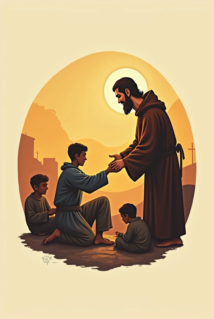 logo brand for ngo, with the following characteristics, Saint Francis of Assisi among the poor, helping them 