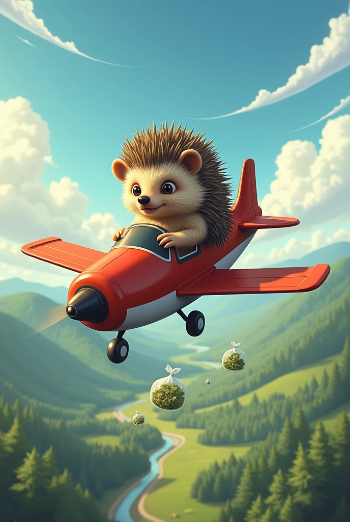 Un 🦔 manejando un avión repartiendo marihuana