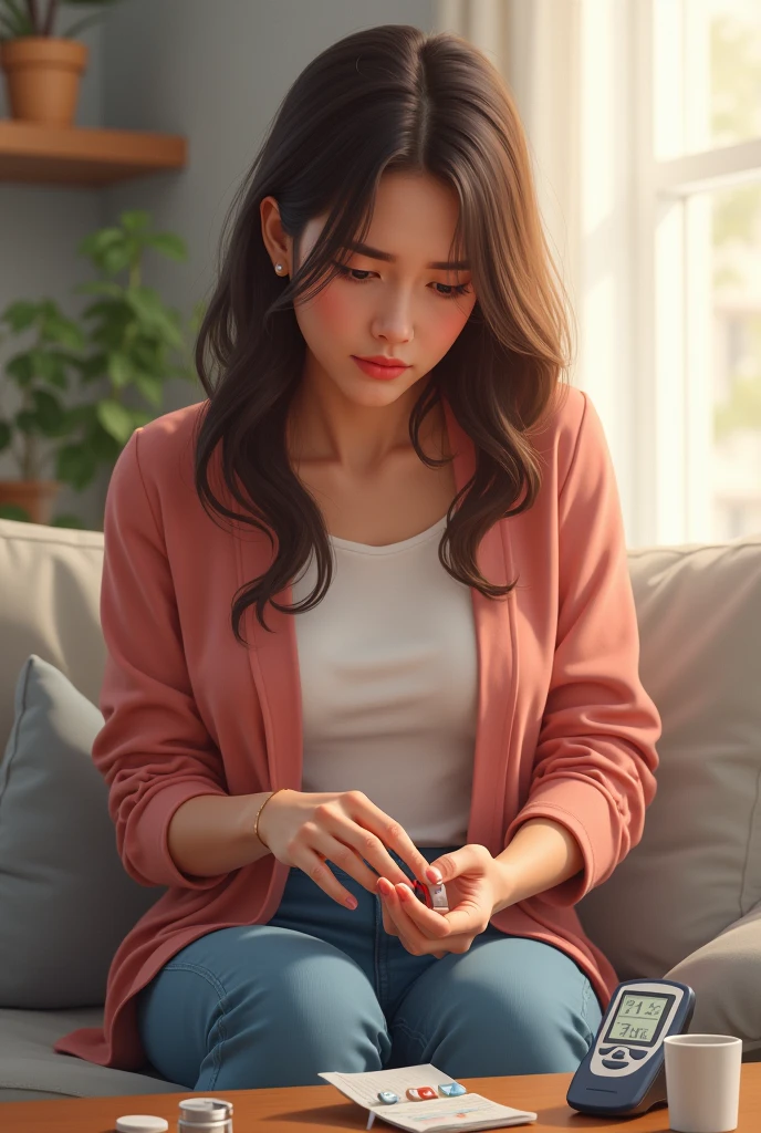 image of a woman checking her blood sugar