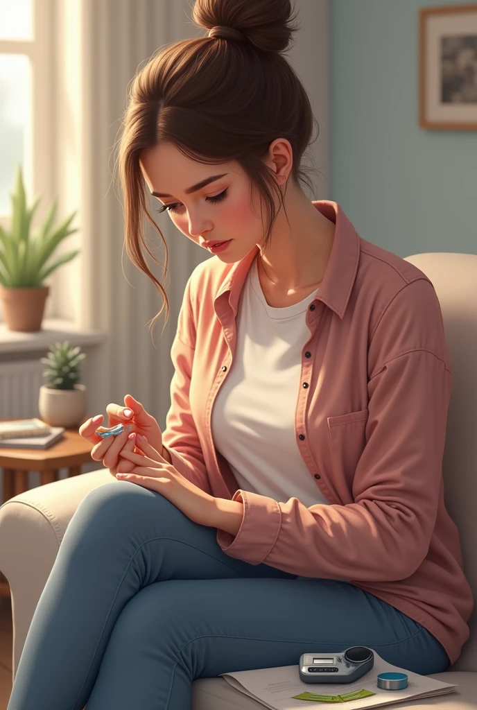 image of a woman checking her blood sugar