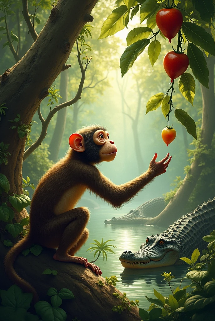 Monkey and beautiful trees foods crocodile