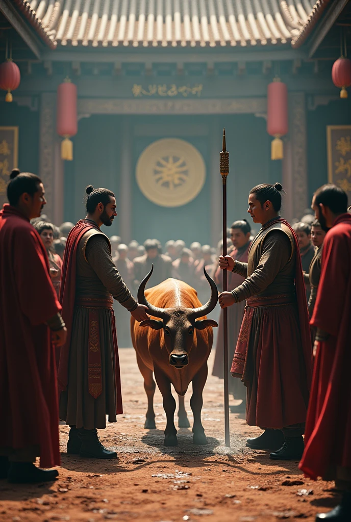 Heralds killing an ox