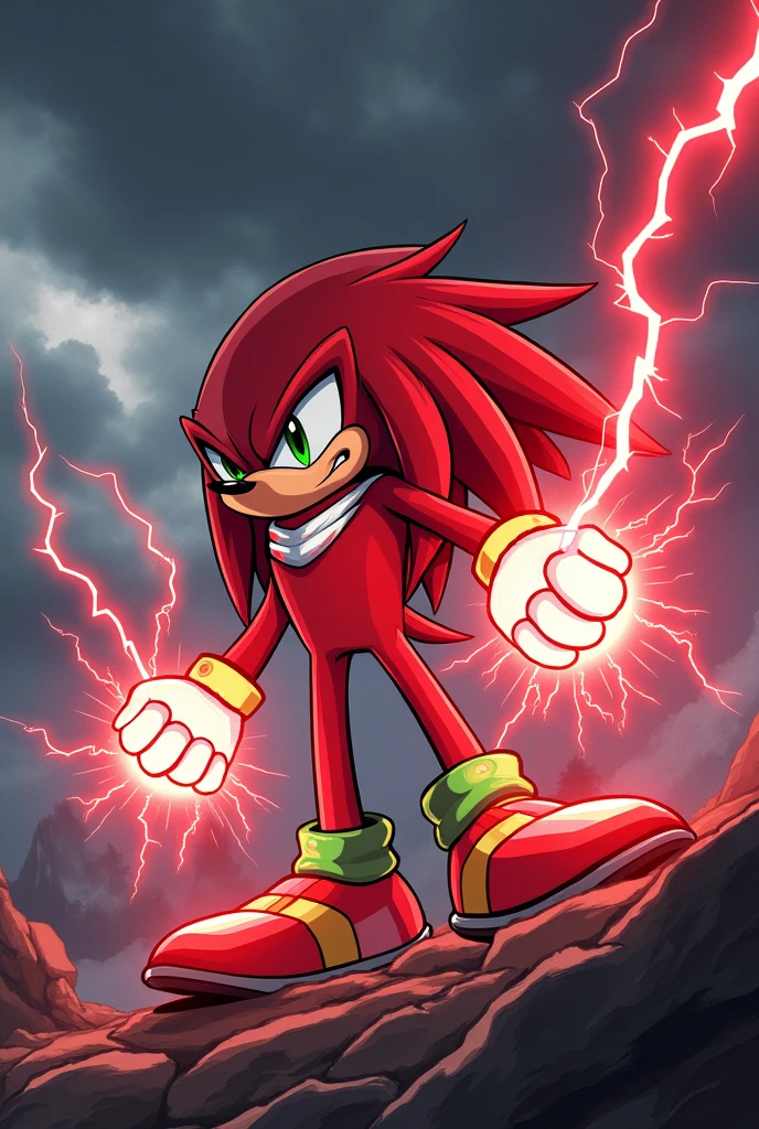 Knuckles the Echidna shooting red lightning from his hands