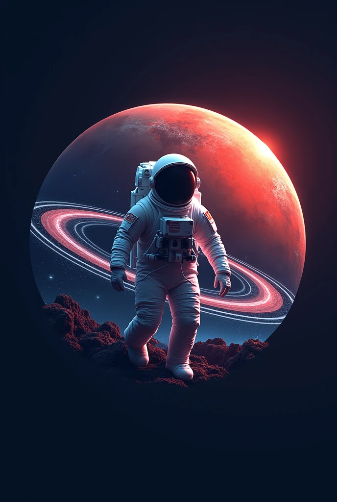 Design a logo for the company which makes space suite and its name is Astrox in that logo there should be a beautiful planet with rings and an astronaut  it should be professional and should be round in shape