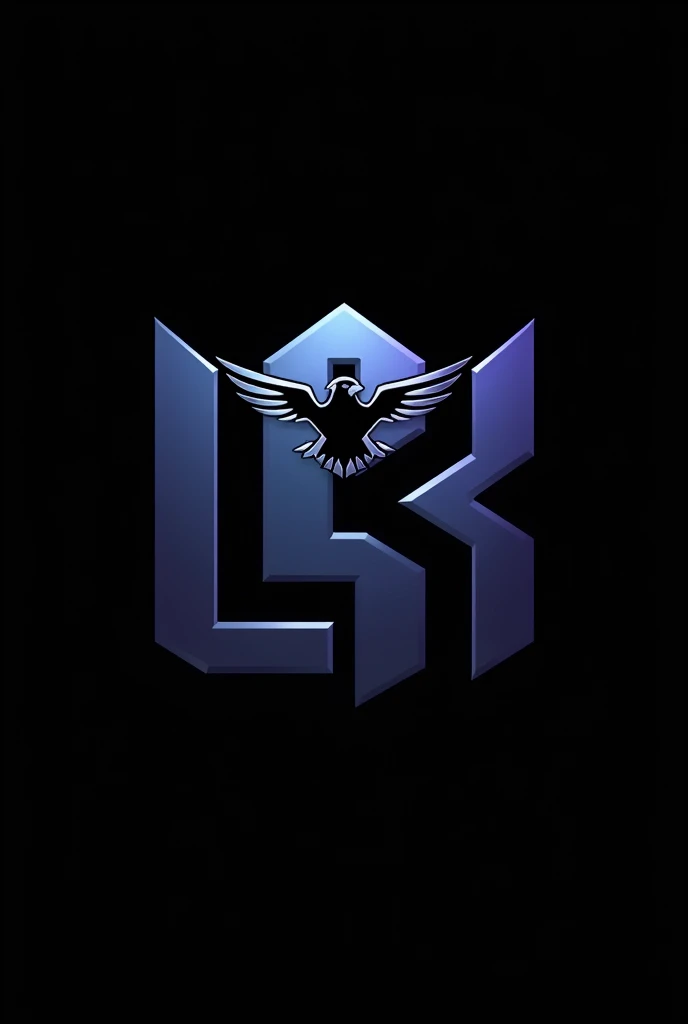 Metallic blue law firm logo with metallic violet LR licensed initials, metallic owl and phoenix and scale and black background