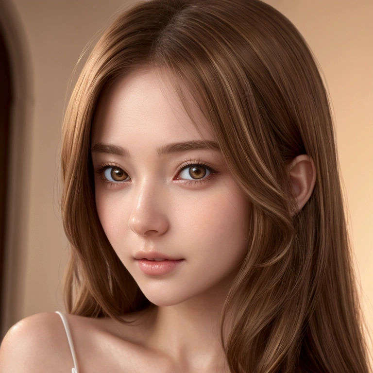 Highest quality, masterpiece, 8K, anime, High resolution, close up, brown hair with blonde highlights, light brown eyes