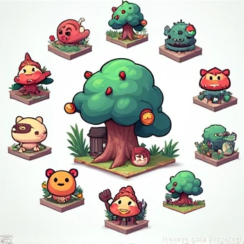 Create these game icons with a transparent background like the one in the photo