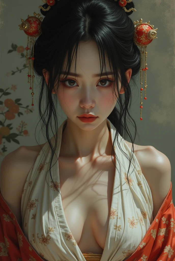 ((Highest quality)), ((masterpiece)), (detailed),Realistic、 One girl, sexy、A woman in a kimono、Painful face、Being restrained