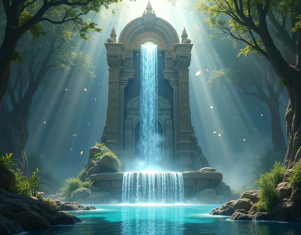 waterfall coming out of a throne of god