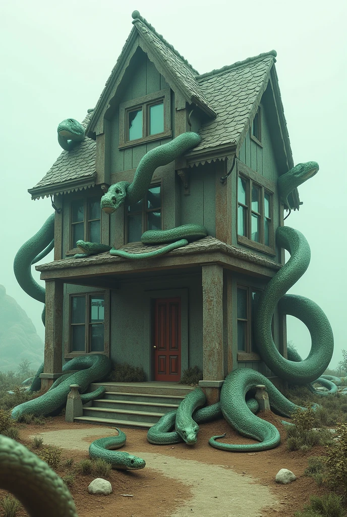 ((masterpiece, 8k, best quality, 8k, super realistic, high resolution:1.3)), fictional image, house made of snakes, everything is made of snake, there is nothing, there is only snake.