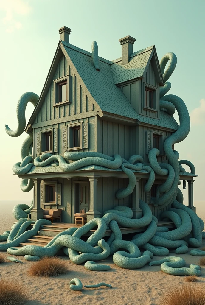 ((masterpiece, 8k, best quality, 8k, super realistic, high resolution:1.3)), fictional image, house made of snakes, everything is made of snake, there is nothing, there is only snake.