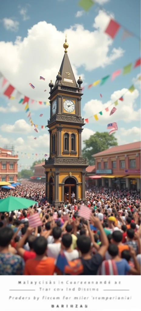 independence day, Malaysian flag, the clock tower is in the middle of the street