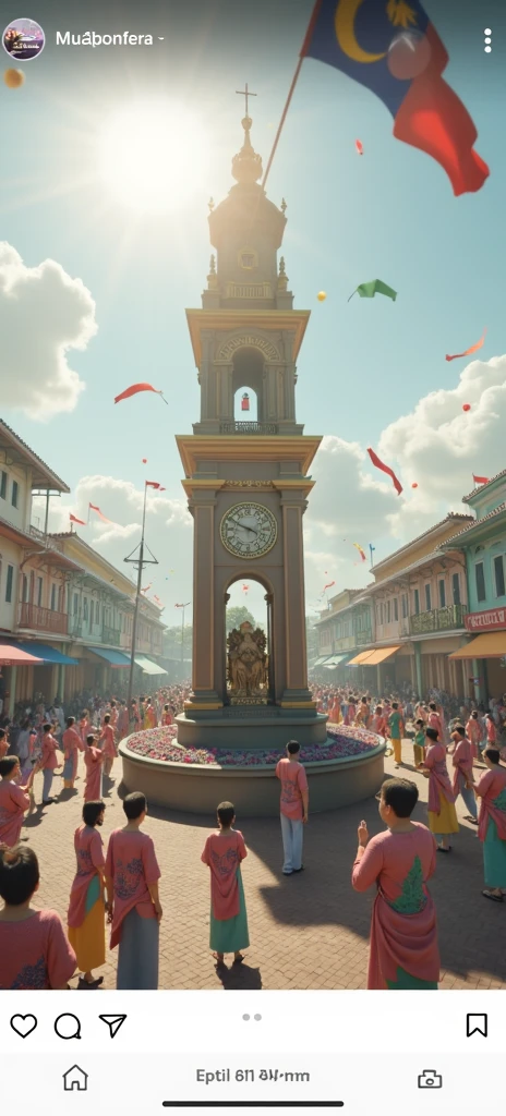 independence day, Malaysian flag, the clock tower is in the middle of the street