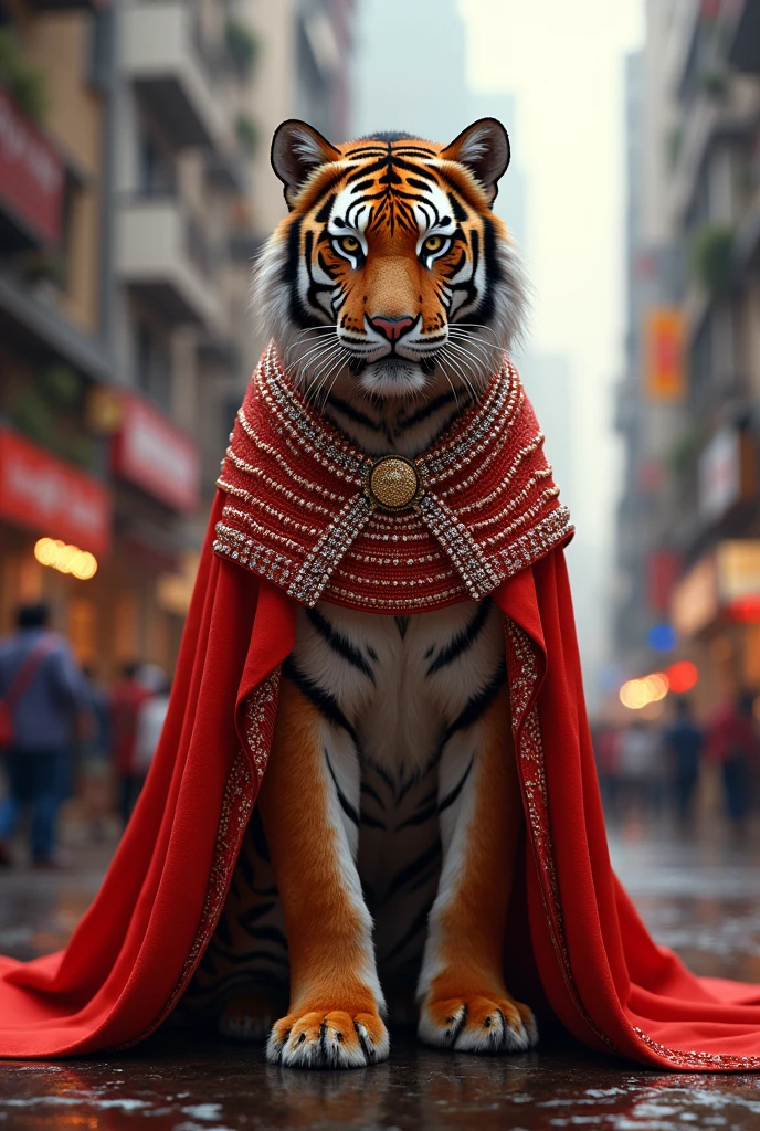 One tiger in red diamond costum in gujarat city 

