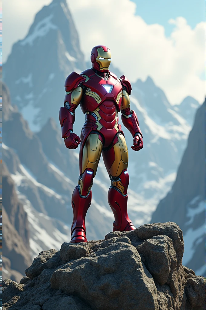 Iron Man standing on a mountain 