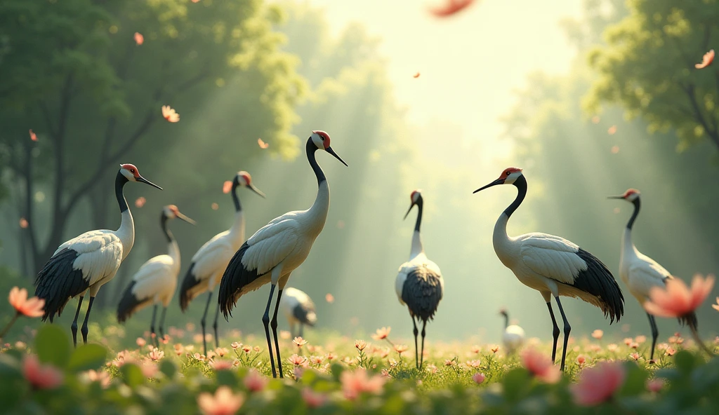 In 3D animations.How do the cranes express their relief and gratitude after surviving the storm?