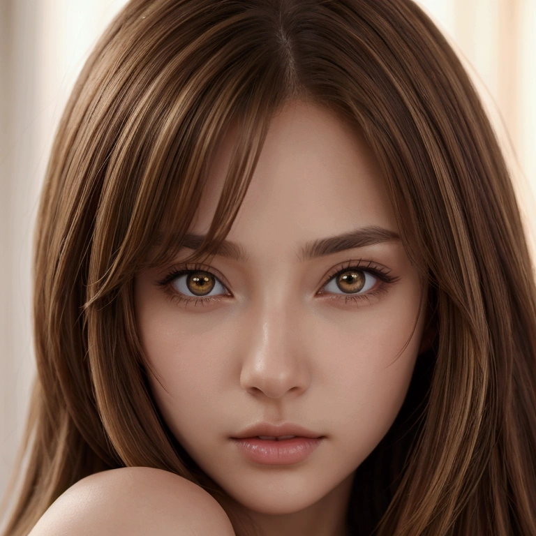 Highest quality, masterpiece, 8K, anime, High resolution, close up, brown hair with blonde highlights, light brown eyes