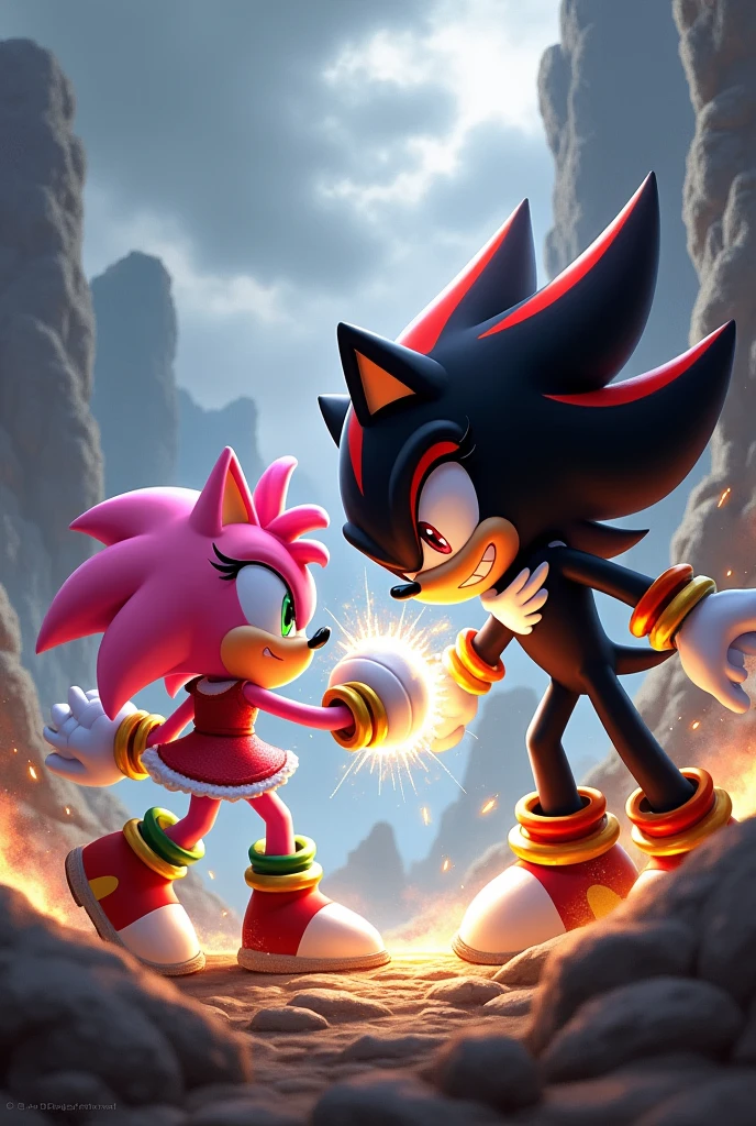 Amy rose The hedgehog e Sonic lutando contra o Shadow The Hedgehog