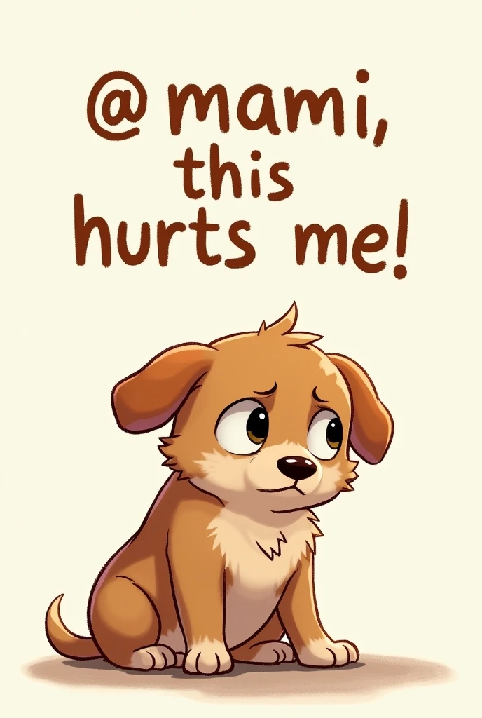 Give me a drawing of a dog with some text above that says , ¡ mami , This hurts me!