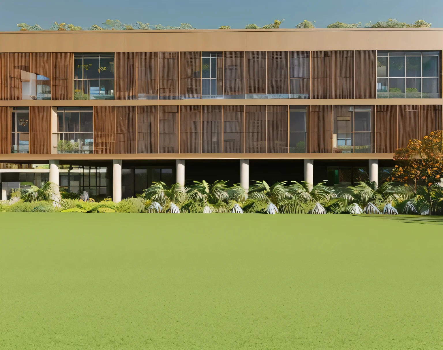 rendering of a large building with a lawn and trees in front, intermediate vision, detailed renderinging, architectural rendering, digital rendering, highly photographic rendering, detailed rendering, high detail rendering, highly detailed rendering, luminous rendering, professional rendering, fully detailed rendering, luminous renderinging, pre-rendered, front elevation view, architectural rendering, 3D Renderings, wide establishing shot