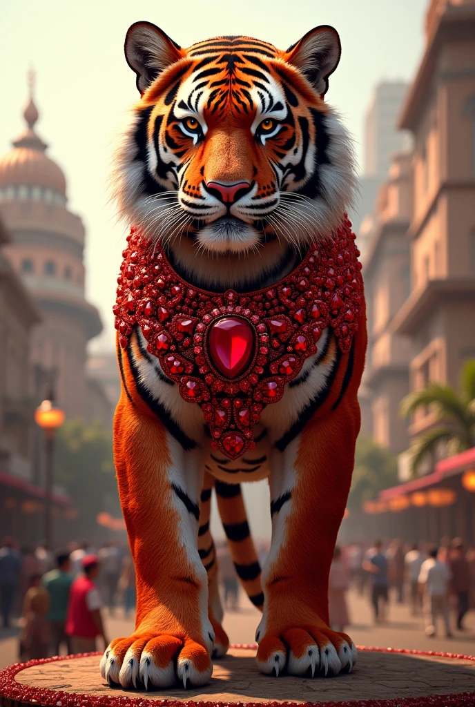 One tiger in red diamond costum tiger is in Gandhinagar